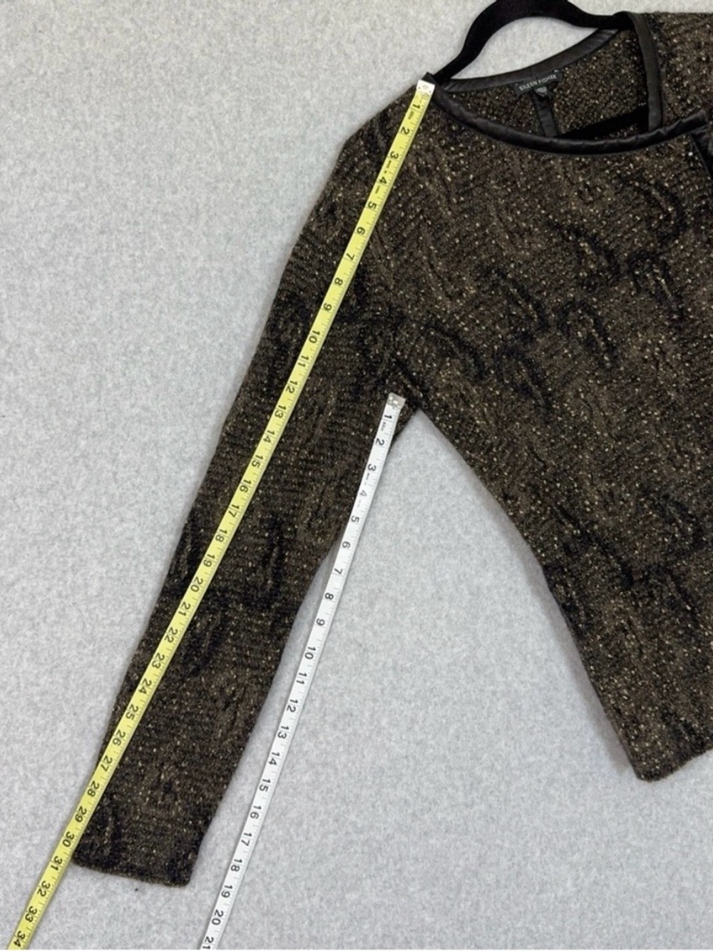 Eileen Fisher Cardigan Sweater Leather Trim Open Front Mohair Blend Womens Small - Picture 13 of 14